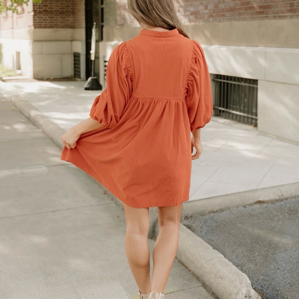 Chic Rust Puff Sleeve Mini Sutton Dress NWOT - Picture 4 of 4